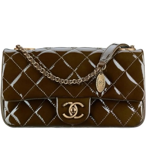 CHANEL Handbags - CHANEL Single Flap Medallion Quilted Patent Leather  Bag Brown